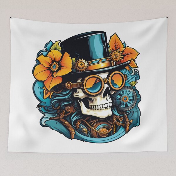 Item preview, Elegant mechanical skull with flowers designed and sold by Ink-Kreativ.