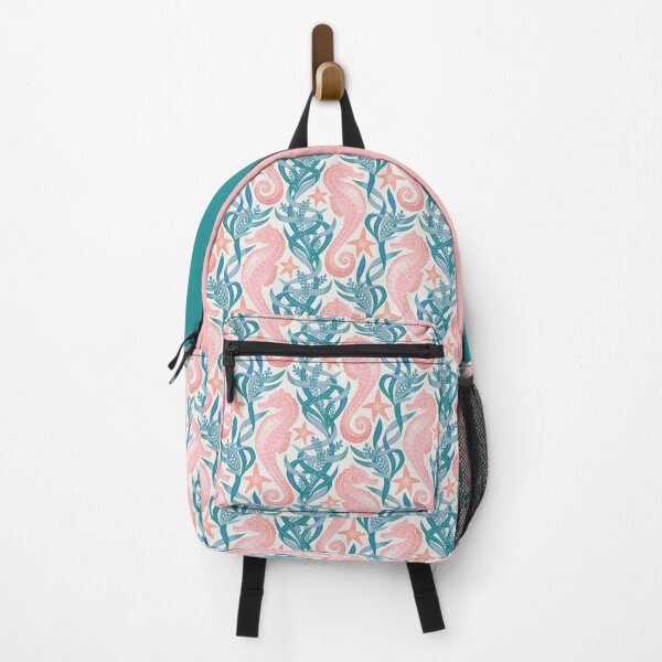 Item preview, Pastel Pink Seahorse and Starfish with Blue Seaweed on Cream Pattern designed and sold by micklyn.