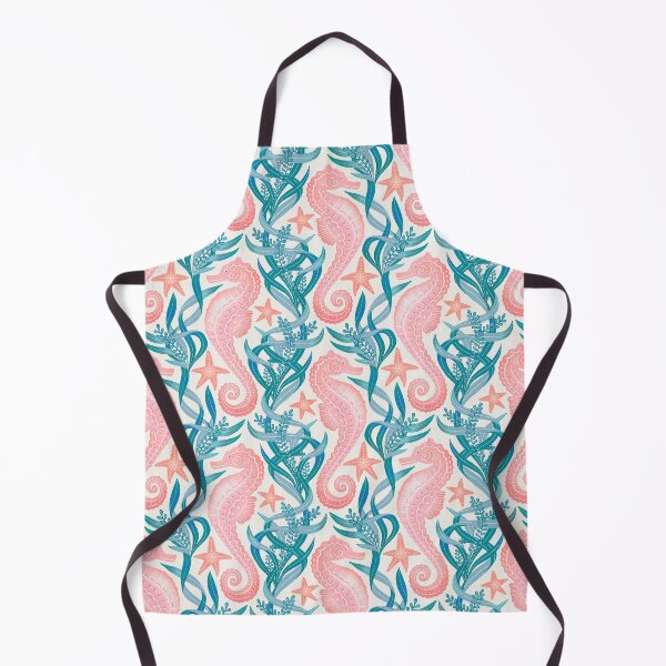 Item preview, Pastel Pink Seahorse and Starfish with Blue Seaweed on Cream Pattern designed and sold by micklyn.
