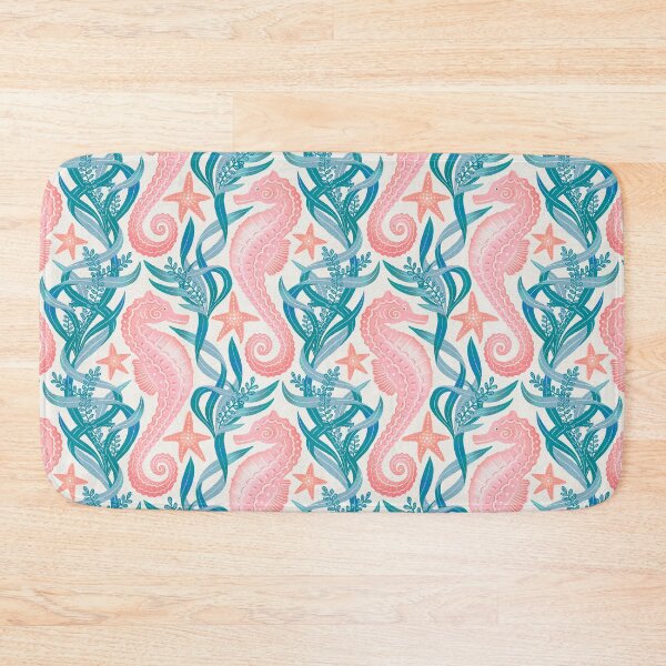 Item preview, Pastel Pink Seahorse and Starfish with Blue Seaweed on Cream Pattern designed and sold by micklyn.