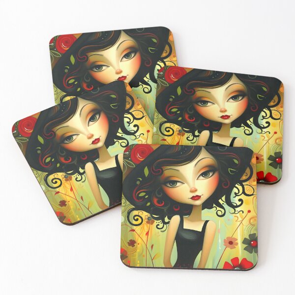 Item preview, Whimsical cartoon girl with floral background designed and sold by Artessie.