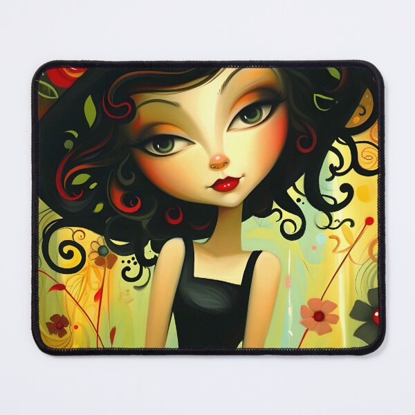 Item preview, Whimsical cartoon girl with floral background designed and sold by Artessie.
