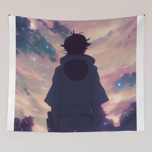 Item preview, Boy looking at dramatic sky, manga style digital illustration designed and sold by Funwaytrend.
