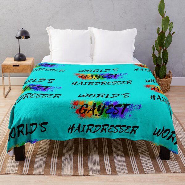 Item preview, World's Gayest Hairdresser Queer Humor With Rainbow Colors For Proud Gay Hairdressers In Cyan designed and sold by LuckyKermit.