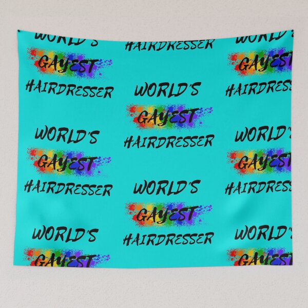 Item preview, World's Gayest Hairdresser Queer Humor With Rainbow Colors For Proud Gay Hairdressers In Cyan designed and sold by LuckyKermit.