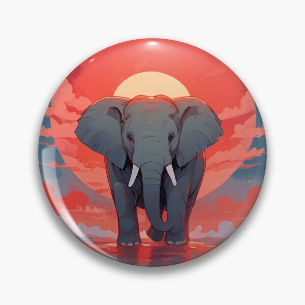 Item preview, Elephant emerging through horizon with reflection and red sun, clouds and halo designed and sold by Meena-tta.
