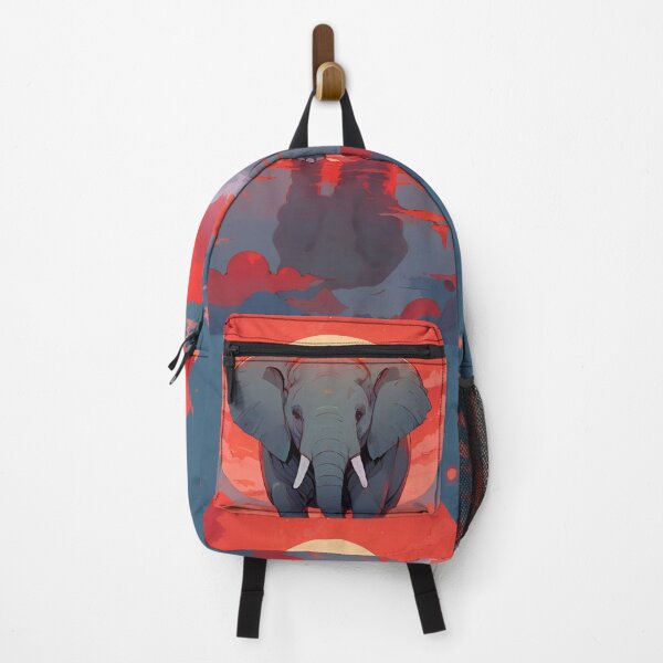 Item preview, Elephant emerging through horizon with reflection and red sun, clouds and halo designed and sold by Meena-tta.