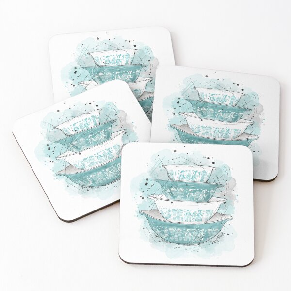 Item preview, Vintage Pyrex Turquoise Butterprint Cinderella Bowls designed and sold by thegoodmoonart.