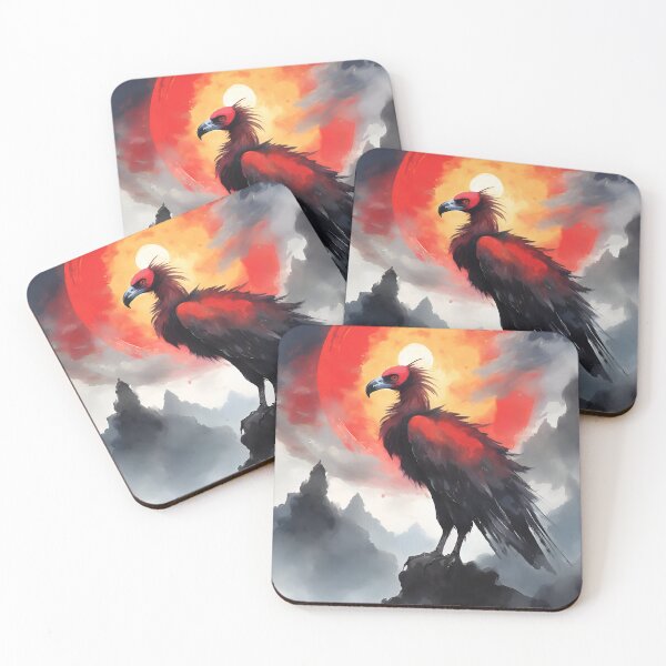 Item preview, Vulture bird red sun, clouds and halo ink painting designed and sold by Meena-tta.