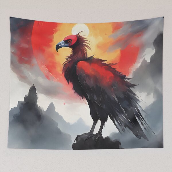 Item preview, Vulture bird red sun, clouds and halo ink painting designed and sold by Meena-tta.