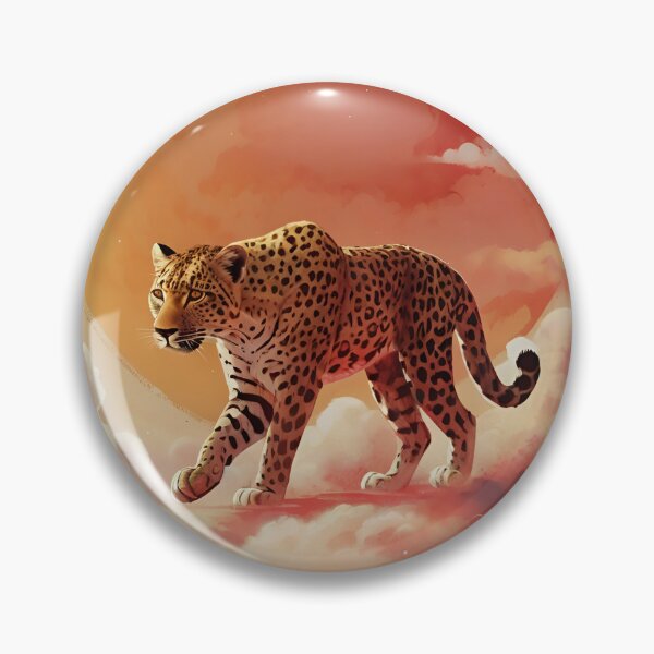 Item preview, Leopard walking against red sun, clouds and halo background wild animal designed and sold by Meena-tta.
