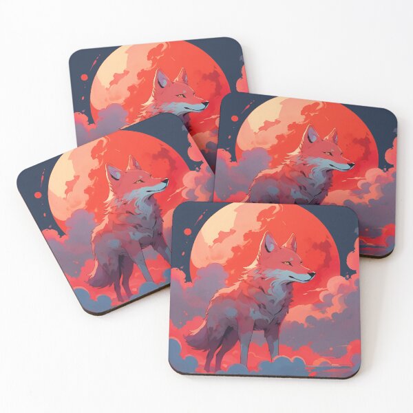 Item preview, Fox standing against red sun, clouds and halo background wild animal designed and sold by Meena-tta.