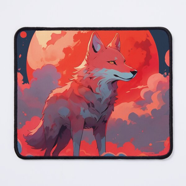 Item preview, Fox standing against red sun, clouds and halo background wild animal designed and sold by Meena-tta.