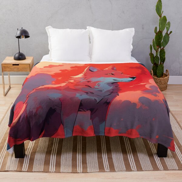 Item preview, Fox standing against red sun, clouds and halo background wild animal designed and sold by Meena-tta.