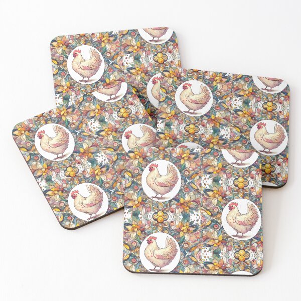 Item preview, Folk Art Chicken floral pattern 6 designed and sold by FOLK ART FUSION by heidiannemorris.