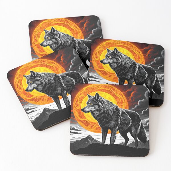 Item preview, Charcoal Wolf Against Swirling Sun, Ai Generated Art  designed and sold by ACC .