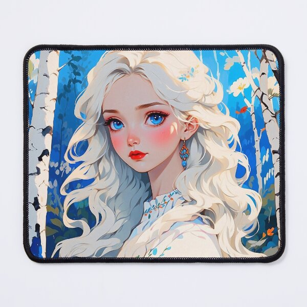 Item preview, Pretty slavic girl in traditional dress with embroidery with wavy white hair in birch trees forest designed and sold by natalielaf.