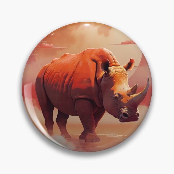 Item preview, Rhino standing against red sun, clouds background horn wild animal designed and sold by Meena-tta.