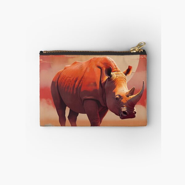Item preview, Rhino standing against red sun, clouds background horn wild animal designed and sold by Meena-tta.