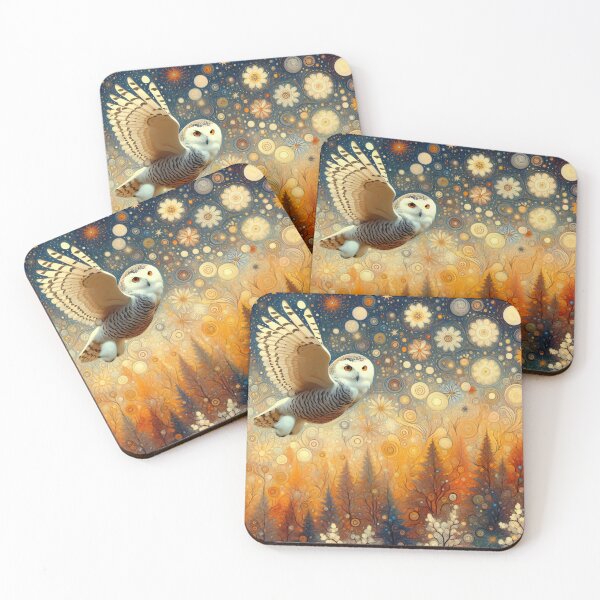 Item preview, Mystical Snowy Owl Flight Amidst Starry Night designed and sold by FOLK ART FUSION by heidiannemorris.