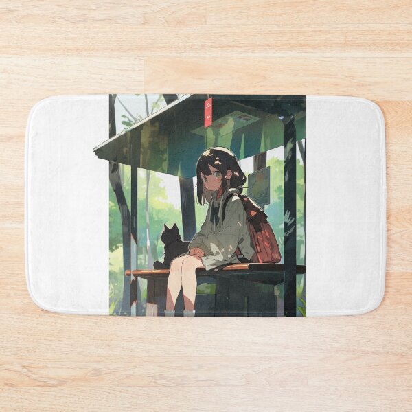 Item preview, Anime Girl at Bus Stop - Aesthetic Artwork Collection designed and sold by TurtleDojo.