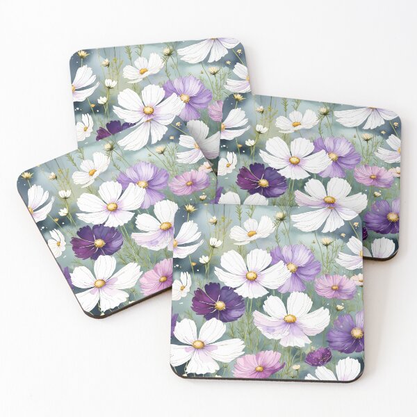 Item preview, White and purple cosmos floral print designed and sold by perlphoto.