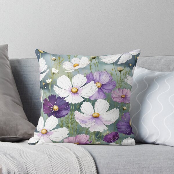 Item preview, White and purple cosmos floral print designed and sold by perlphoto.
