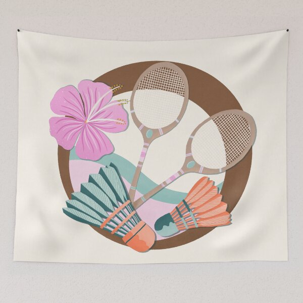 Item preview, Tropical badminton retro badge - pink, orange and teal designed and sold by Home Cyn Home.