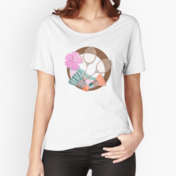 Tropical badminton retro badge - pink, orange and teal Relaxed Fit T-Shirt