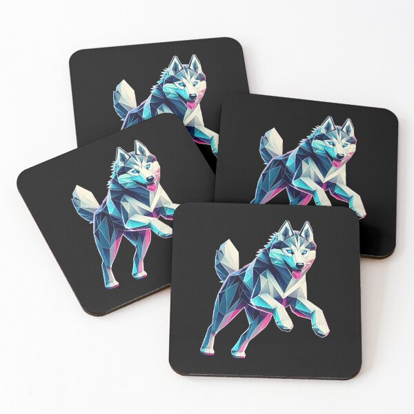Item preview,  husky running 3d geometric origami neon reflections, 3D polygonal illustration designed and sold by CutOriginalArt.