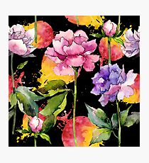 Colorful Peony Flowers Watercolor Peonies Pattern Photographic Print