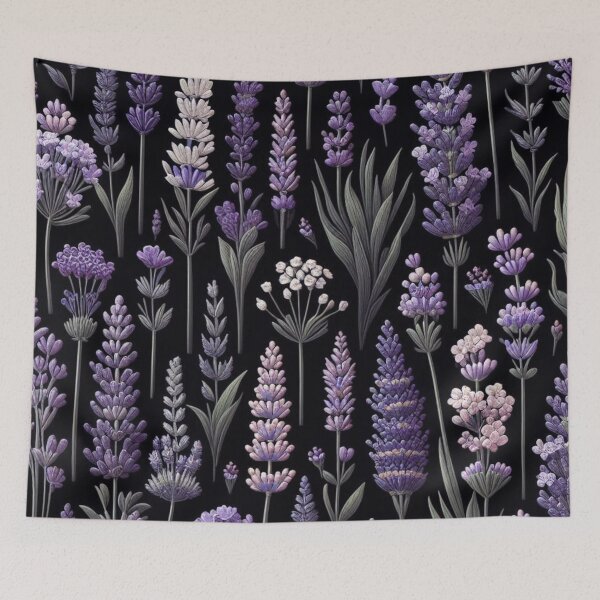 Item preview, watercolor nature, Lavande, watercolor floral, black background designed and sold by asbno19.