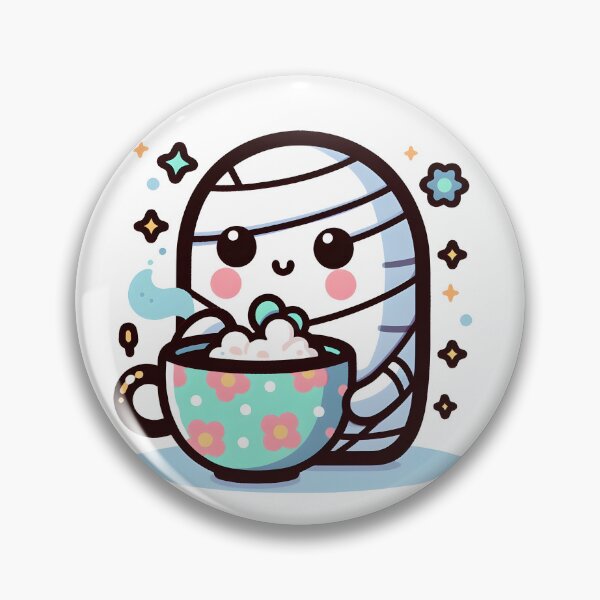 Item preview, Kawaii Effervescent Mummy Sipping Tea With Flower-Patterned Teacup designed and sold by CanvasCutie.