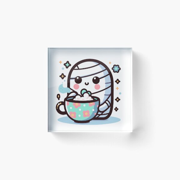 Item preview, Kawaii Effervescent Mummy Sipping Tea With Flower-Patterned Teacup designed and sold by CanvasCutie.