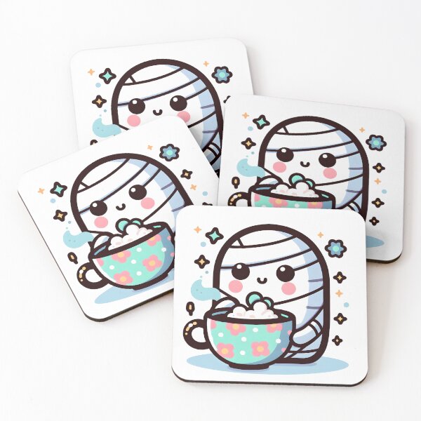 Item preview, Kawaii Effervescent Mummy Sipping Tea With Flower-Patterned Teacup designed and sold by CanvasCutie.