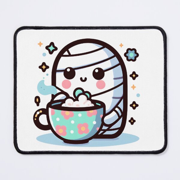 Item preview, Kawaii Effervescent Mummy Sipping Tea With Flower-Patterned Teacup designed and sold by CanvasCutie.