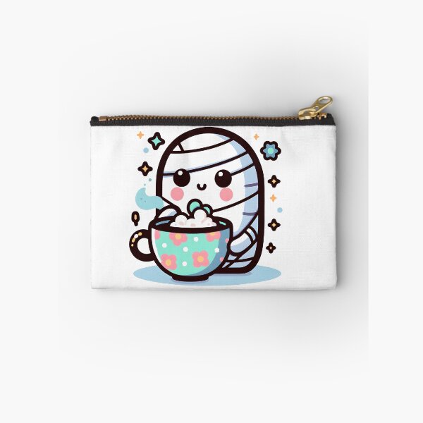 Item preview, Kawaii Effervescent Mummy Sipping Tea With Flower-Patterned Teacup designed and sold by CanvasCutie.