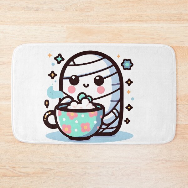 Item preview, Kawaii Effervescent Mummy Sipping Tea With Flower-Patterned Teacup designed and sold by CanvasCutie.