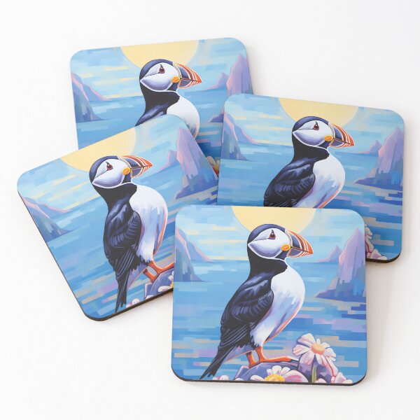 Item preview, Retro Puffin Bird, Summer Ocean and Flower Lover Art designed and sold by madtoyman.