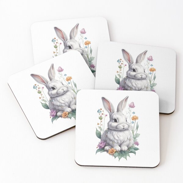 Item preview, White rabbit among flowers designed and sold by MadinaFatt.