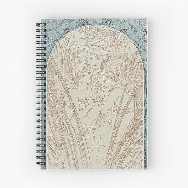 Artikelvorschau, Mucha, Folio – Illustration von 3 Frauen und Blumen, von Alphonse Mucha. HOCHAUFLÖSEND entworfen und verkauft von MINDTHECHERRY.