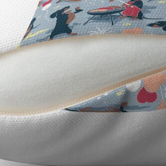 Alternate view of Hot dogs and lemonade // pastel blue background navy and brown dachshunds Floor Pillow