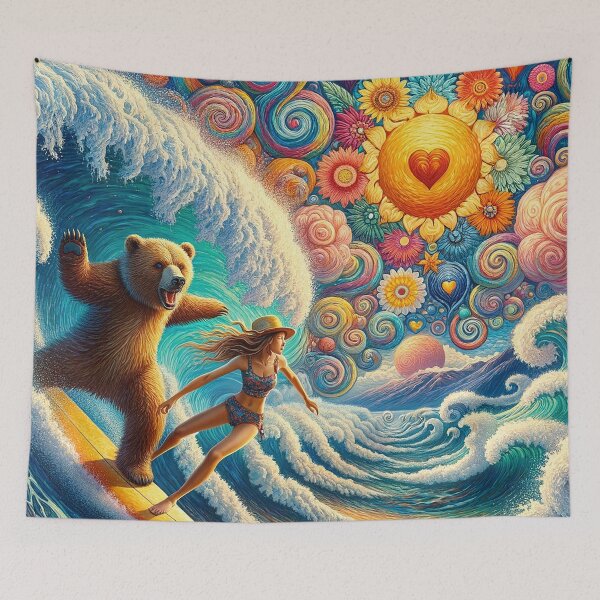 Item preview, Mandala Sky Surfer Girl With Bear designed and sold by bunnyboiler.