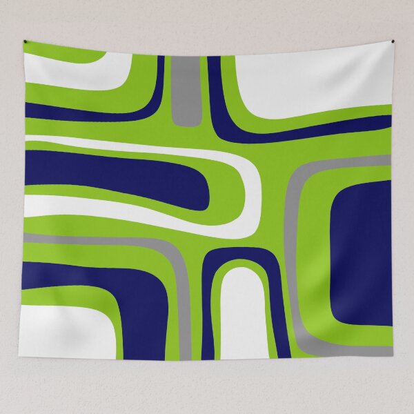 Item preview, Midcentury Modern Abstract Lime Green Palm Springs Pattern with Navy Blue, Gray, and WhitePattern in Black and Almond Cream designed and sold by kierkegaard.