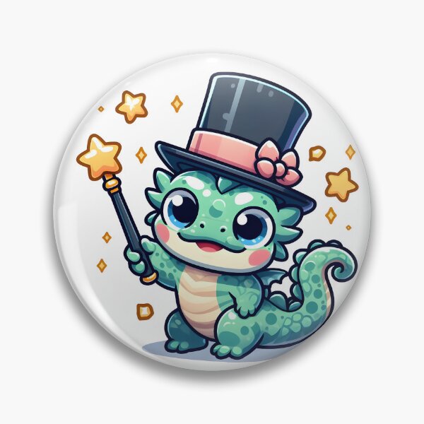 Item preview, Kawaii Bubbly Basilisk Wearing A Top Hat Holding A Magic Wand designed and sold by CanvasCutie.