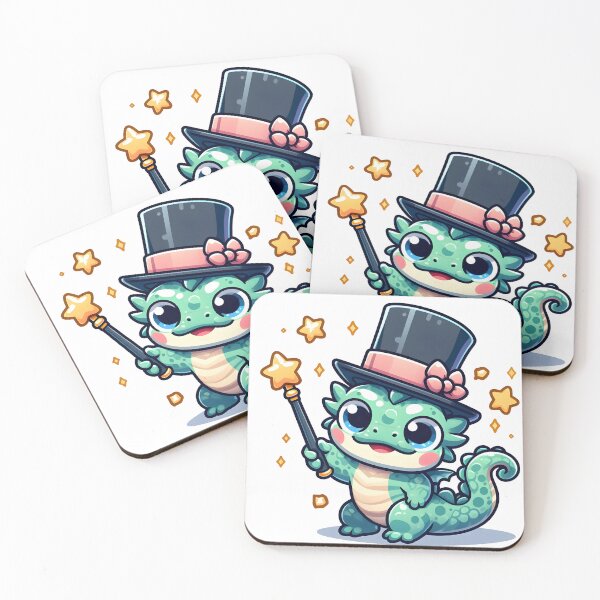 Item preview, Kawaii Bubbly Basilisk Wearing A Top Hat Holding A Magic Wand designed and sold by CanvasCutie.
