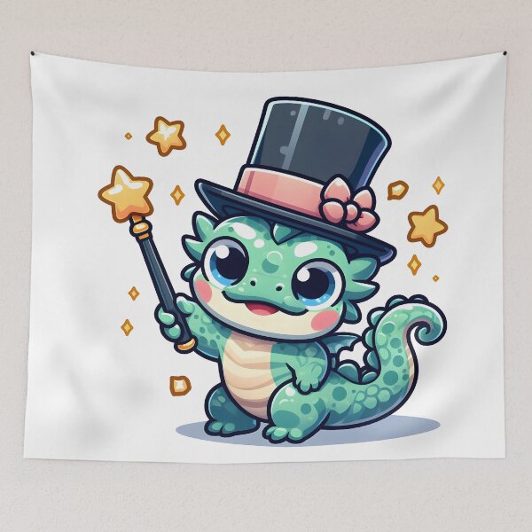 Item preview, Kawaii Bubbly Basilisk Wearing A Top Hat Holding A Magic Wand designed and sold by CanvasCutie.