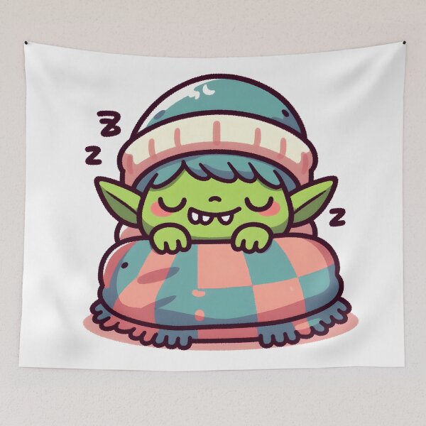 Item preview, Kawaii Grinning Goblin With Covered With A Cozy Blanket designed and sold by CanvasCutie.