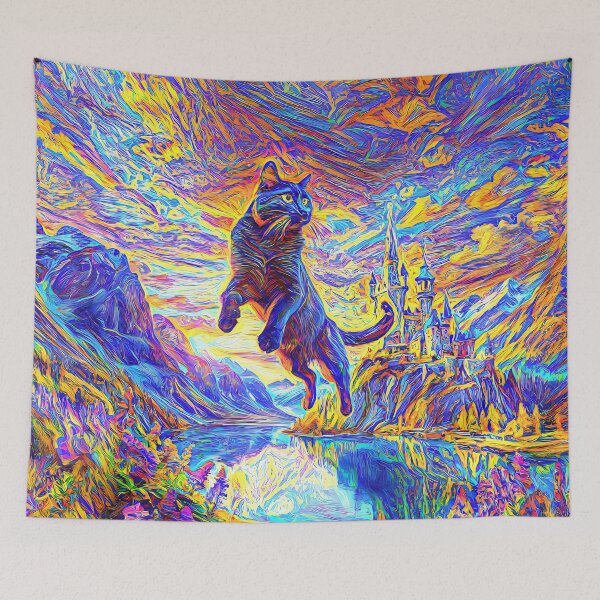 Item preview, Stylised castle and cat. DeepDream designed and sold by blackhalt.