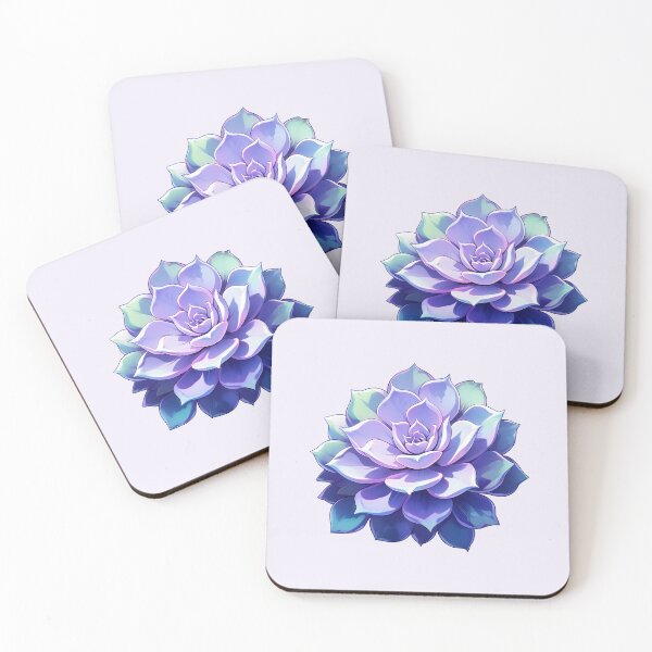 Item preview, Cute Kawaii Beautiful Succulent Flower in Blue and Purple Color designed and sold by CozyKawaiiArt.
